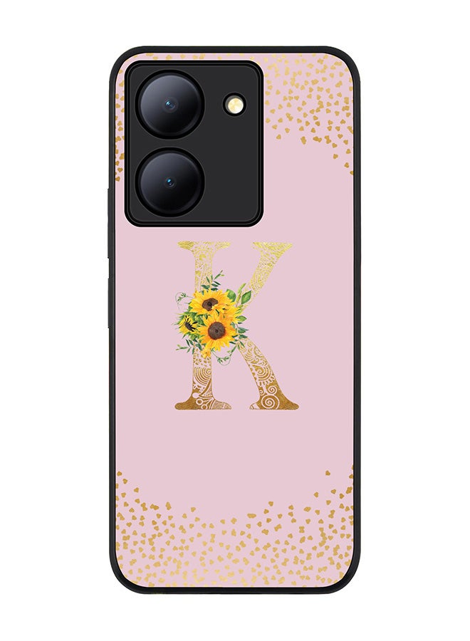 Stylizedd Rugged Black Edge case for Vivo Y27s/ Vivo Y27 5G,Slim fit Flexible Cover - Custom Monogram Initial Letter Floral Mandala Pattern Alphabet - K (Pink) - Image 1