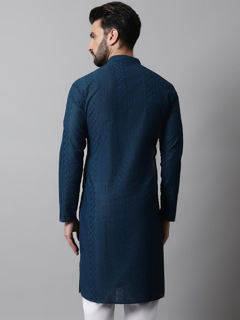 Jompers Men's Embroiderd Kurtas (Teal, M) - Image 2
