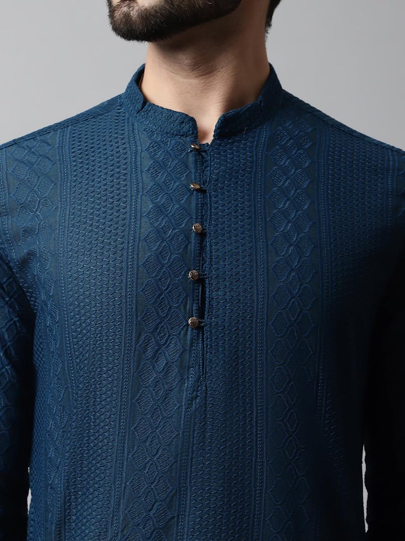 Jompers Men's Embroiderd Kurtas (Teal, M) - Image 5