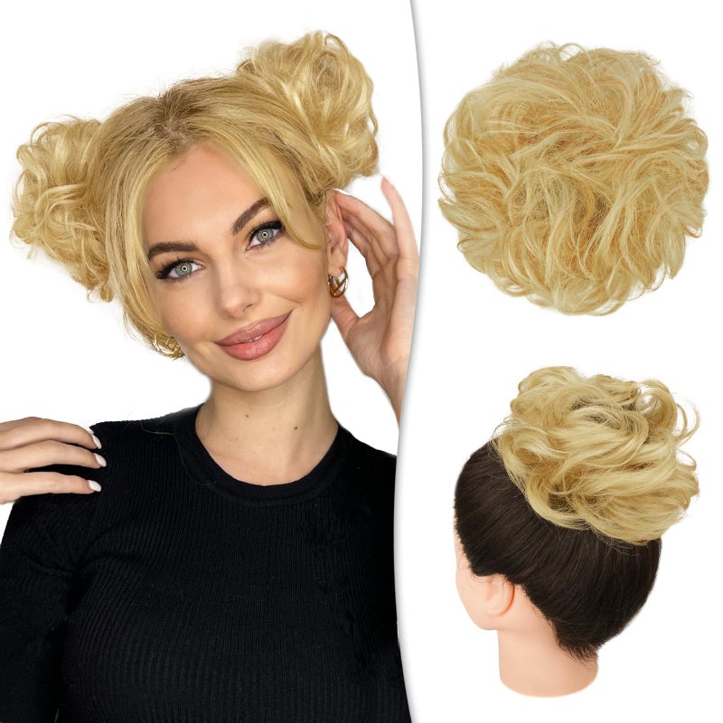 RUWISS Messy Bun Hair Piece Human Hair Messy Rose Bun Hair Buns Hair Piece for Women Real Hair Scrunchies Updo Hair Pieces Bun Extension Ponytail Messy Hair Bun Golden Blonde - Image 2
