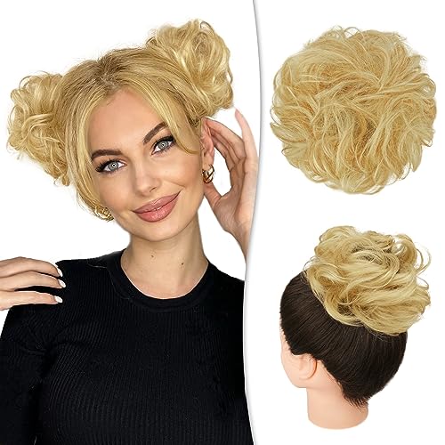 RUWISS Messy Bun Hair Piece Human Hair Messy Rose Bun Hair Buns Hair Piece for Women Real Hair Scrunchies Updo Hair Pieces Bun Extension Ponytail Messy Hair Bun Golden Blonde - Image 1