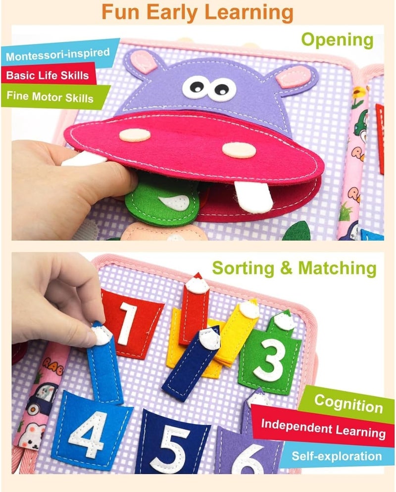 Toddler Busy Board, Montessori Toys for Toddler Girl Birthday Gift, Educational Learning Sensory Busy Book for Toddlers Girls, Toddlers Activities Toy for Airplane Car Travel (Pink Rabbit) - Image 3