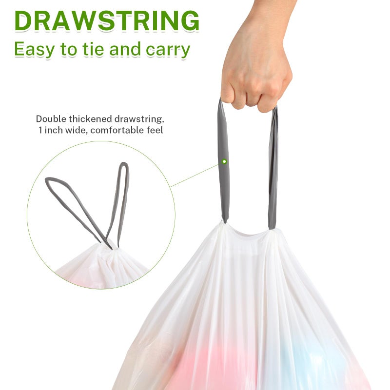 SOSOHOME 10 Gallon Trash Bags Drawstring, 1 Mil Thick White Garbage Bag for Office Kitchen, 75 Count - Image 5