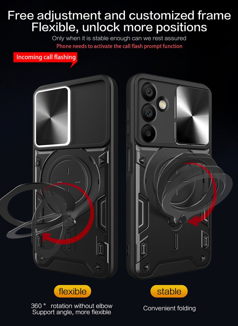 Beauenty Case for Samsung Galaxy A16 with Sliding Camera Cover, Kickstand, PC+TPU Dual-Layer,Black - Image 2