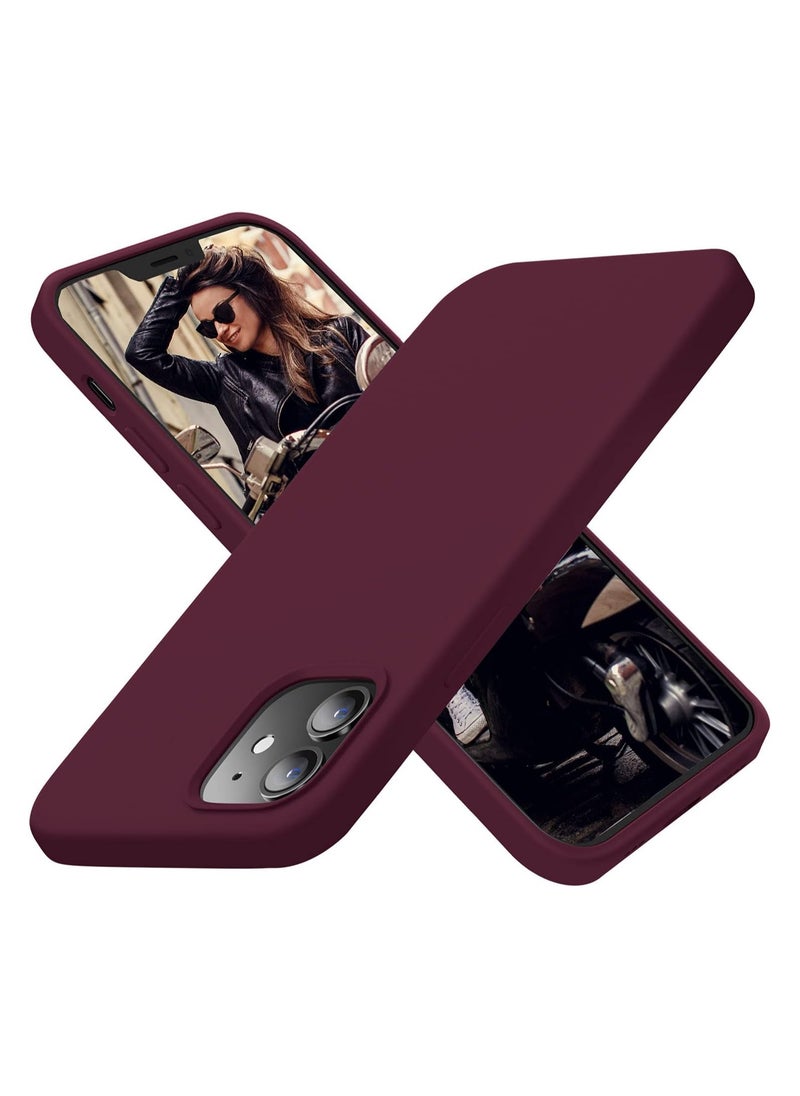 Compatible with iPhone 11 Case 6.1 Inch Slim Liquid Silicone 4 Layers Soft Gel Rubber Shockproof Protective Phone Case with Anti Scratch Microfiber Lining (Wine Red)