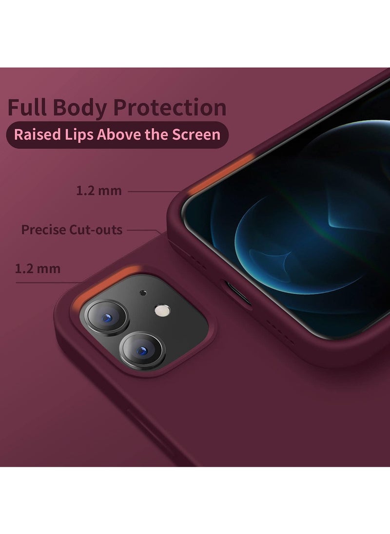 Compatible with iPhone 11 Case 6.1 Inch Slim Liquid Silicone 4 Layers Soft Gel Rubber Shockproof Protective Phone Case with Anti Scratch Microfiber Lining (Wine Red)