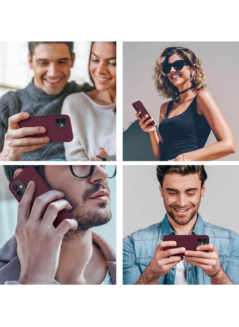 Compatible with iPhone 11 Case 6.1 Inch Slim Liquid Silicone 4 Layers Soft Gel Rubber Shockproof Protective Phone Case with Anti Scratch Microfiber Lining (Wine Red)