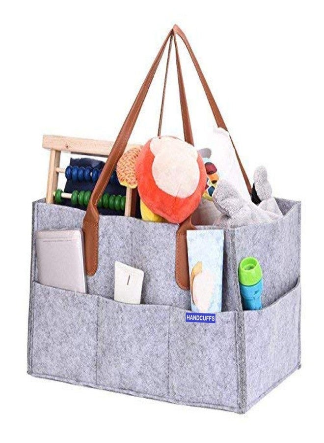 Handcuffs Cute Diaper Caddy Bag for Smart Mothers Baby Diaper Caddy Organizers Baby Wipes Felt Storage, Nursery, Foldable and Portable (Grey & Red) - Image 1