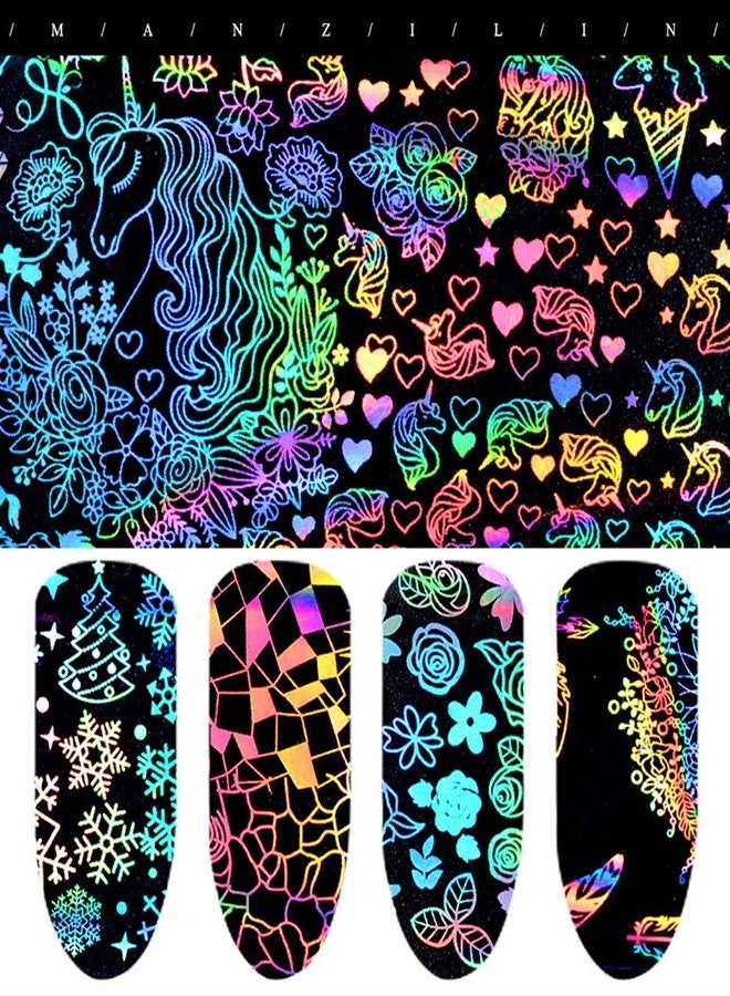 مينجين ملصقات مينجين لتزيين الأظافر، رقائق معدنية، هولوغرافية، متدرجة بالليزر، بتصميم سماء مرصعة بالنجوم، هندسية، وزهرية، ملصقات نقل الأظافر، 8 أوراق - Image 2