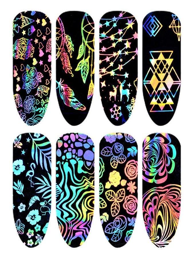 مينجين ملصقات مينجين لتزيين الأظافر، رقائق معدنية، هولوغرافية، متدرجة بالليزر، بتصميم سماء مرصعة بالنجوم، هندسية، وزهرية، ملصقات نقل الأظافر، 8 أوراق - Image 1