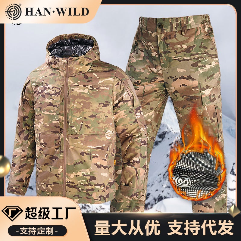 Hanye Red Flame Heat Reflective Cotton Suit Outdoor Ski Camouflage Suit Warm Cotton Jacket Men'S Hooded Cotton Coat - Image 2