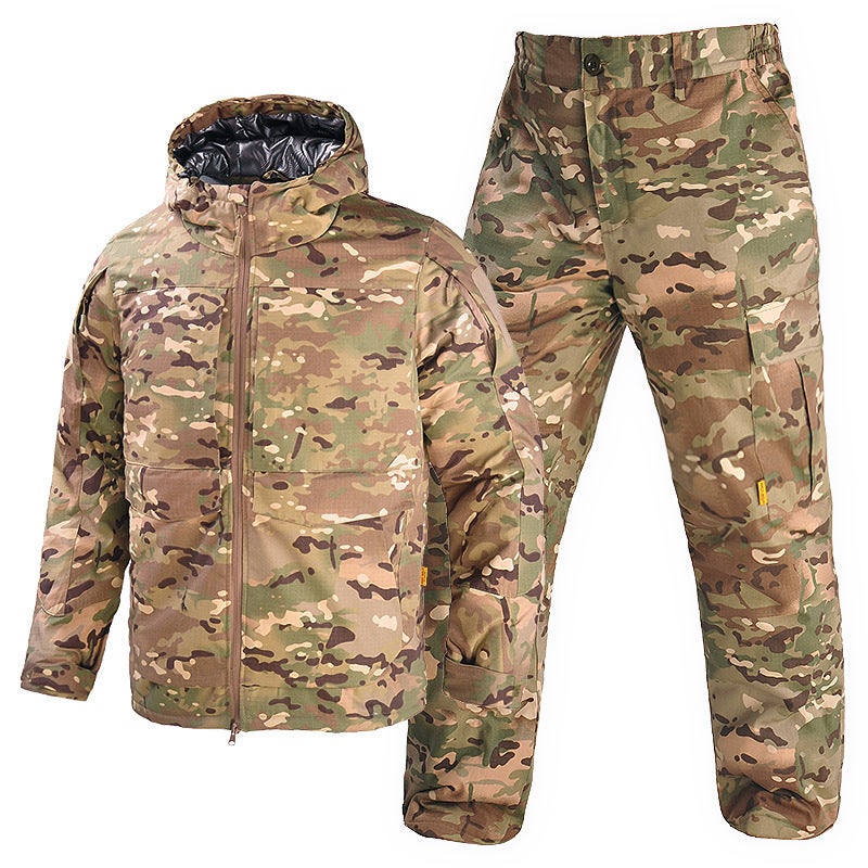 Hanye Red Flame Heat Reflective Cotton Suit Outdoor Ski Camouflage Suit Warm Cotton Jacket Men'S Hooded Cotton Coat - Image 1