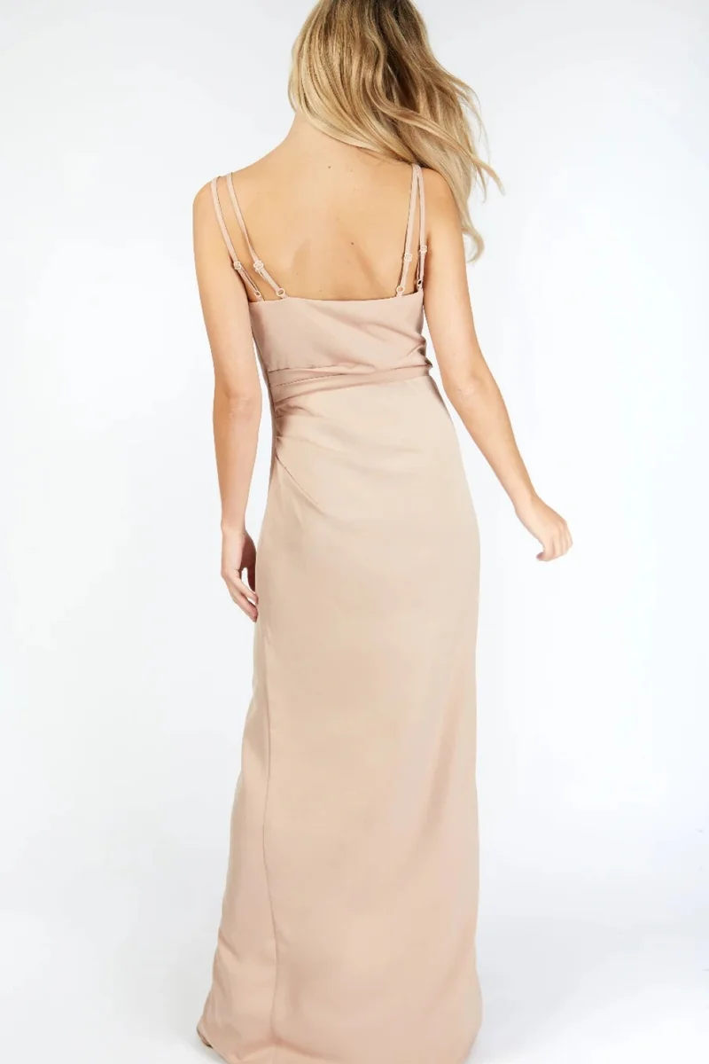 Little Mistress Tegan Satin Mock Wrap Maxi Dress