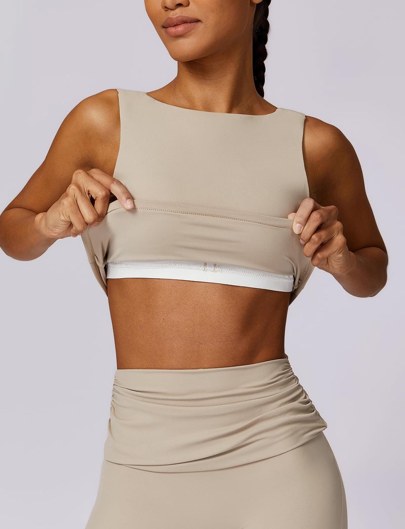 FEOYA Sports Bra for Women with High Support Wireless Padded Workout Fitness Compression Bra Longline High Neck Yoga Crop Tops - Image 3