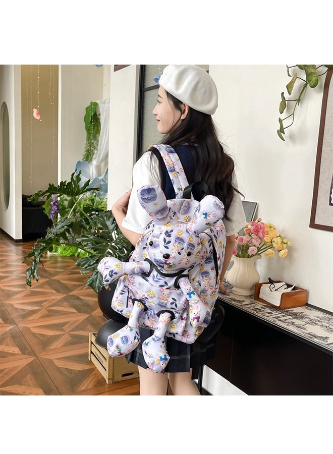 حقيبة ظهر كرتون أرنب بطباعة كرتون ثلاثية الأبعاد، حقيبة قماش لطيفة على شكل أرنب خفيفة الوزن بسعة كبيرة، حقيبة مدرسية كرتونية - Image 2