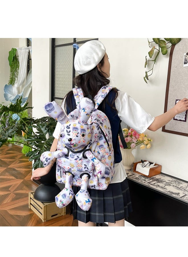 حقيبة ظهر كرتون أرنب بطباعة كرتون ثلاثية الأبعاد، حقيبة قماش لطيفة على شكل أرنب خفيفة الوزن بسعة كبيرة، حقيبة مدرسية كرتونية - Image 1