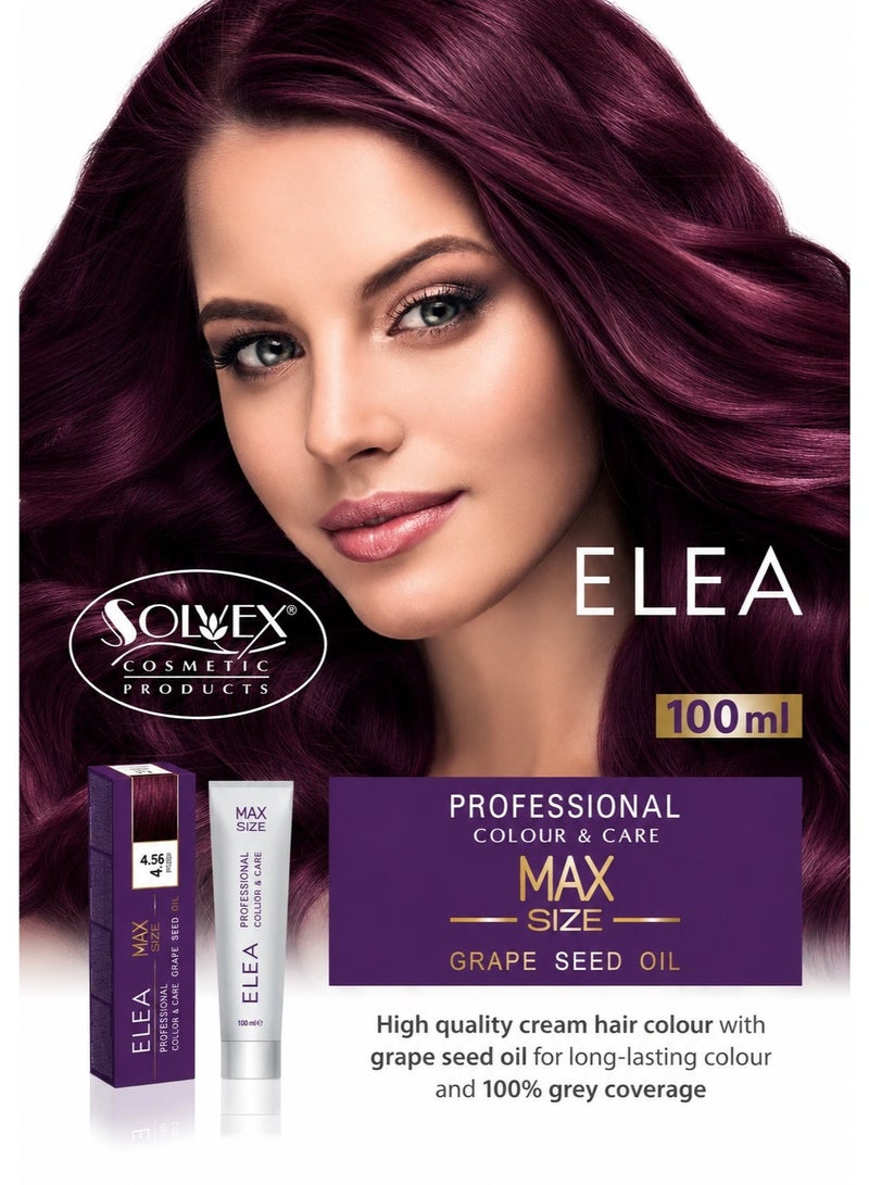 ELEA Professional Colour & Care MAX SIZE Permanent Hair Color Cream - 4.56 Purple Red, 100 ml - Image 1