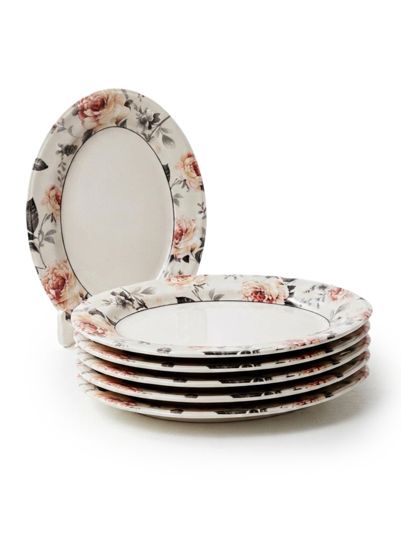 Claytan Earthenware Jasper Oval Platter Floral Pattern, 14 Inch, White (Set of 6) | Premium Serving Platters for Main Course, Appetizers, BBQ, Seafood & Desserts | Elegant Tableware for Home & Gifting - Image 1