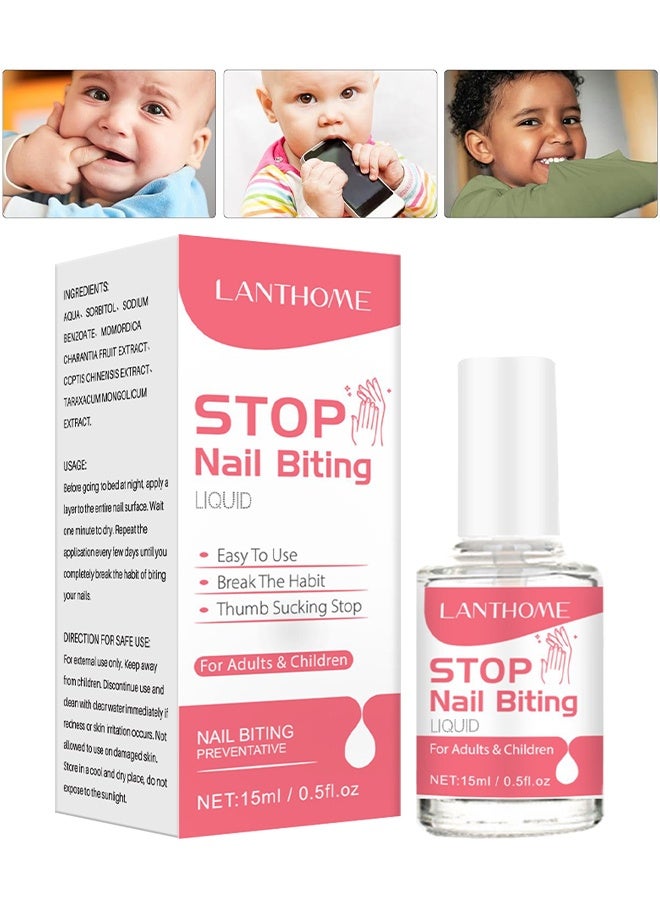 Lanthome Stop Nail Biting, Anti Nail Biting Polish, Clear Varnish To Discourage Nail Biting And Thumb Sucking For Kids And Adults, Plant Extracts, Stop Sucking and Biting Nails Day Night Care, Stop Sucking And Biting Nails Day Night Care, 15ML - Image 1