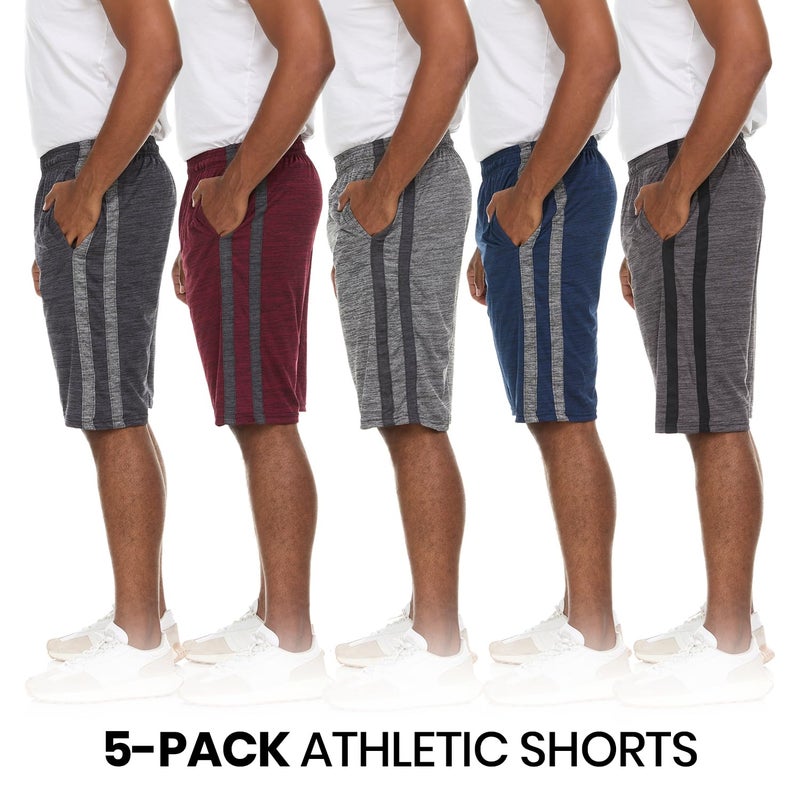 Essential Elements Athletic Shorts for Men - 5 Pack Men's Activewear with Pockets, Quick Dry Basketball Shorts - Sports Shorts for Workout, Gym, Running - Image 2