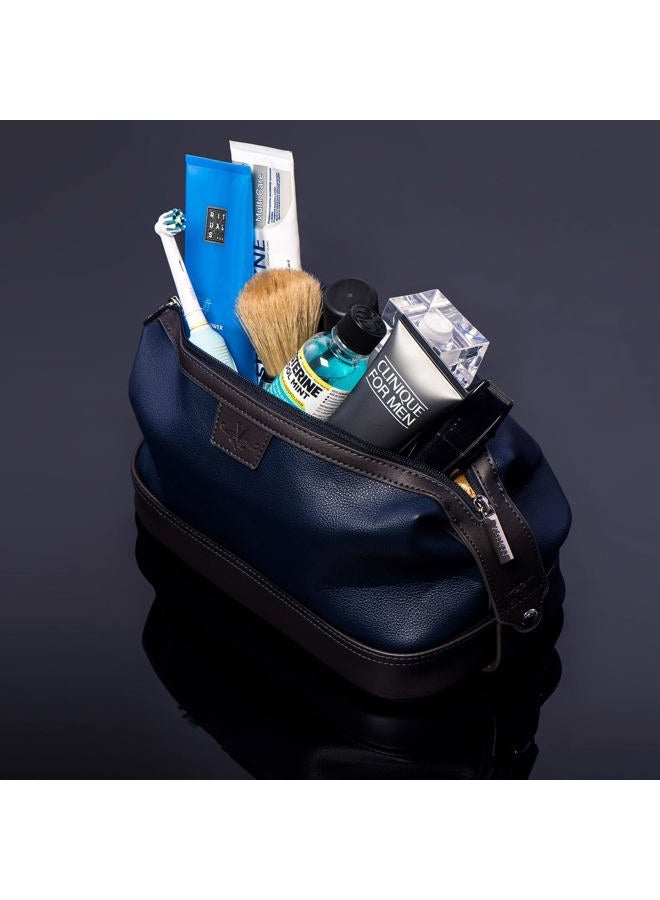 Vetelli Vetell Leo Large Leather Men's Travel Toiletry and Shaving Case Bag with Upper and Lower Zippered Compartments, 3 Interior Loops and Carrying Handles - Image 4