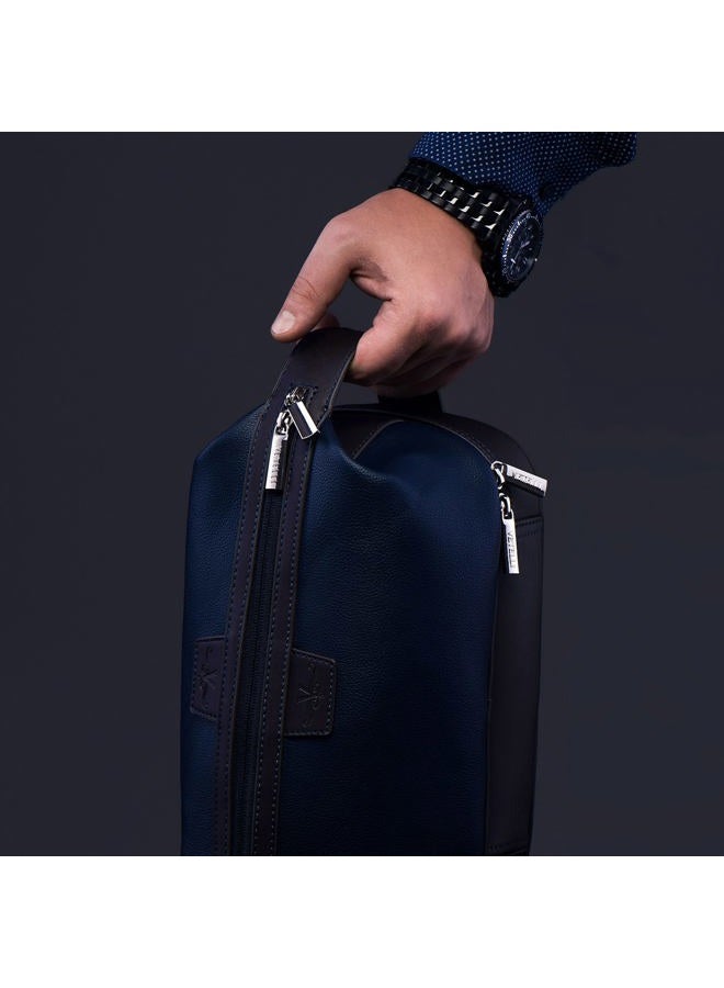 Vetelli Vetell Leo Large Leather Men's Travel Toiletry and Shaving Case Bag with Upper and Lower Zippered Compartments, 3 Interior Loops and Carrying Handles - Image 5
