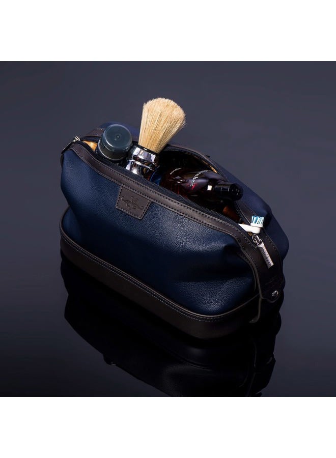 Vetelli Vetell Leo Large Leather Men's Travel Toiletry and Shaving Case Bag with Upper and Lower Zippered Compartments, 3 Interior Loops and Carrying Handles - Image 3
