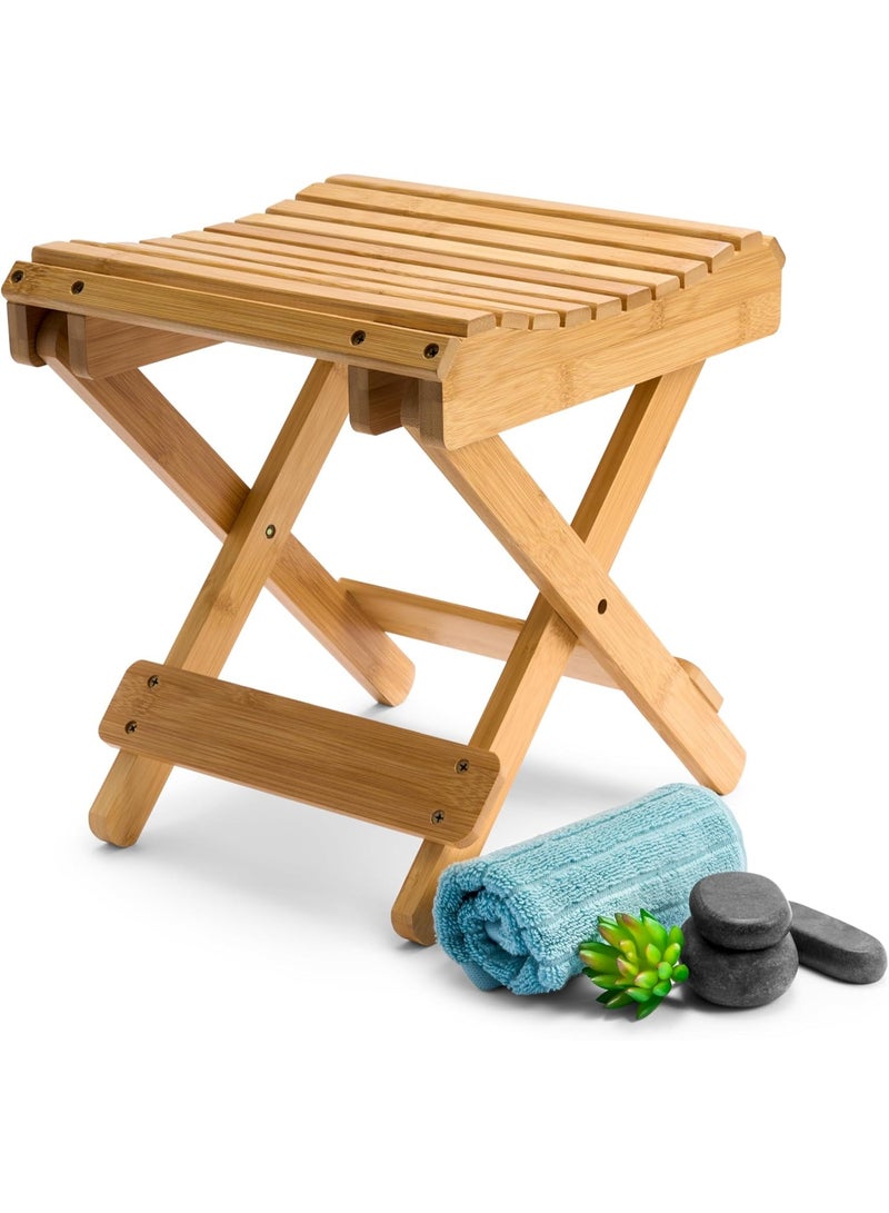 DUNISO Solid Wood Folding Stool for Shaving Shower Foot Rest, Portable Folding Shower Seat, Waterproof, Compact Design for Home & Outdoor Use, Ideal for Camping, Hiking, Fishing, Picnic, Beach, BBQ & Backpacking, Rounded Corners for Safety - Image 2