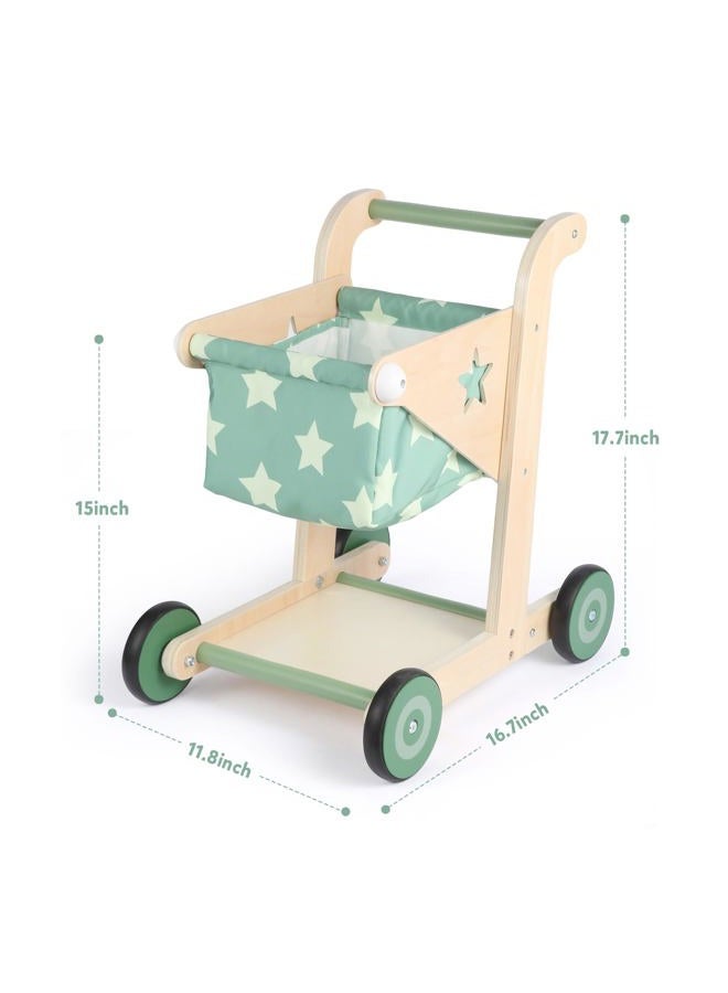 Asweets 2 in 1 Wooden Baby Walker Push and Pull Doll Stroller,Shopping Cart Learning Walker for Boys and Girls Sit Stand Learning Walker Toddler Toy - Image 2