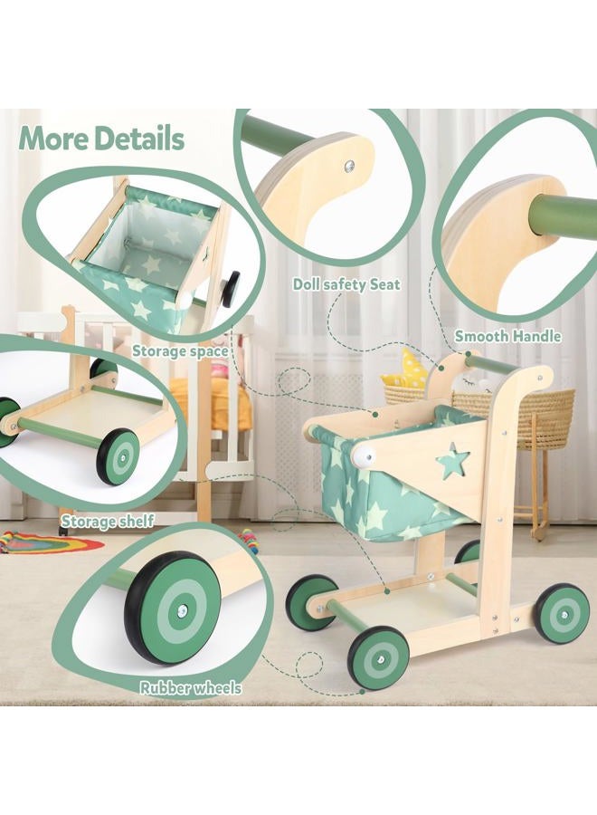Asweets 2 in 1 Wooden Baby Walker Push and Pull Doll Stroller,Shopping Cart Learning Walker for Boys and Girls Sit Stand Learning Walker Toddler Toy - Image 5