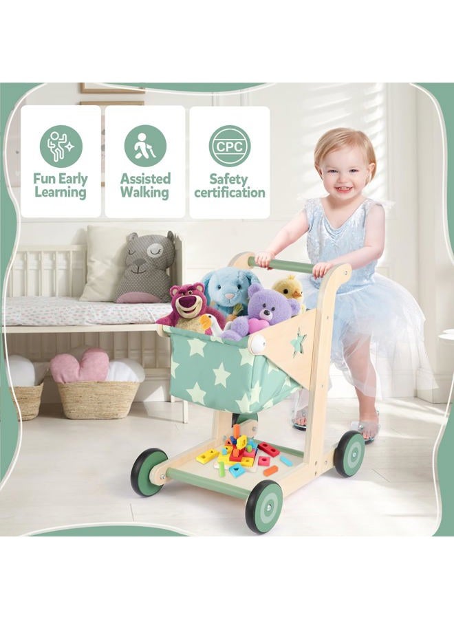 Asweets 2 in 1 Wooden Baby Walker Push and Pull Doll Stroller,Shopping Cart Learning Walker for Boys and Girls Sit Stand Learning Walker Toddler Toy - Image 3