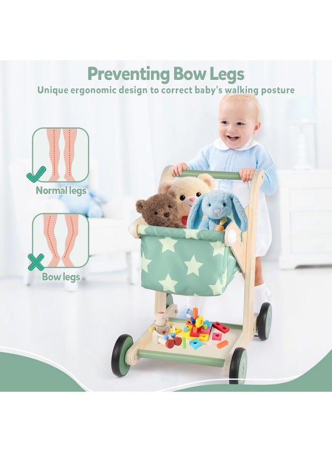 Asweets 2 in 1 Wooden Baby Walker Push and Pull Doll Stroller,Shopping Cart Learning Walker for Boys and Girls Sit Stand Learning Walker Toddler Toy - Image 4
