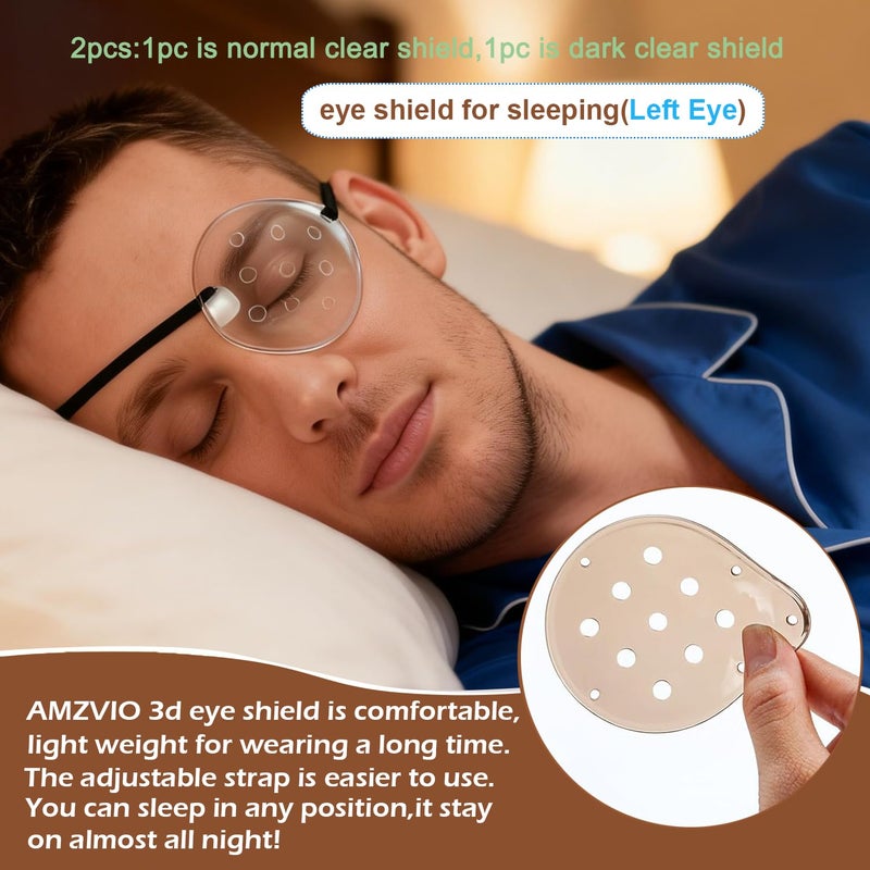 AMZVIO 2Pcs Eye Shield After Cataract Surgery-1 Breathable Plastic Eye Patch & 1 Dark Clear Cover-for Sleeping After Post Surgery,Block Out Some Sunlight,Less Sensitivity,with Adjustable Strap (Left Eye) - Image 2