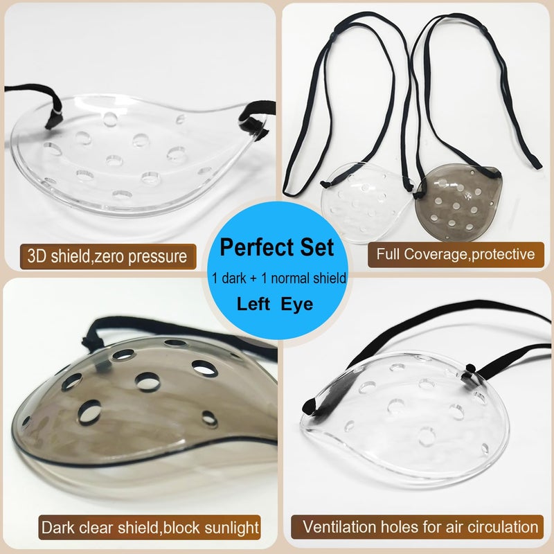 AMZVIO 2Pcs Eye Shield After Cataract Surgery-1 Breathable Plastic Eye Patch & 1 Dark Clear Cover-for Sleeping After Post Surgery,Block Out Some Sunlight,Less Sensitivity,with Adjustable Strap (Left Eye) - Image 4