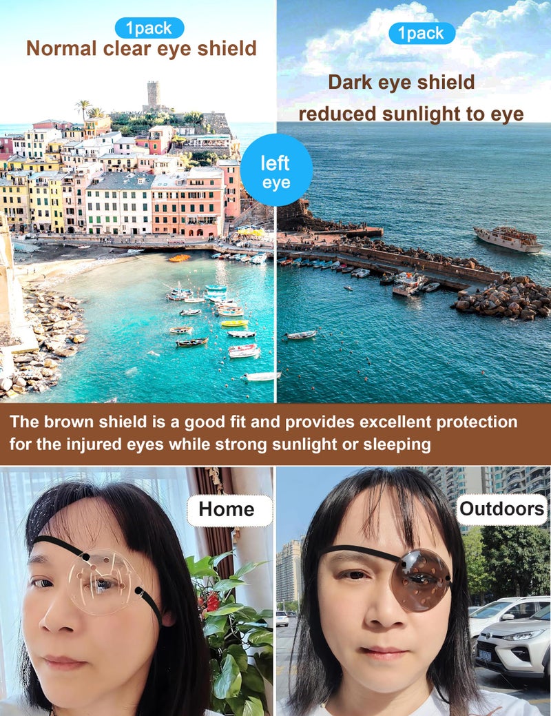 AMZVIO 2Pcs Eye Shield After Cataract Surgery-1 Breathable Plastic Eye Patch & 1 Dark Clear Cover-for Sleeping After Post Surgery,Block Out Some Sunlight,Less Sensitivity,with Adjustable Strap (Left Eye) - Image 3