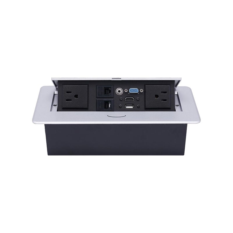 ANT Esports Ant Esports Desktop Socket AEMDS412 Table Pop Up Outlet Popup Strip Center countertop Socket Recessed Multimedia Strip Socket with USBNetwork Connection Box Desktop HDMI for Conference Desk Silver  - Image 1