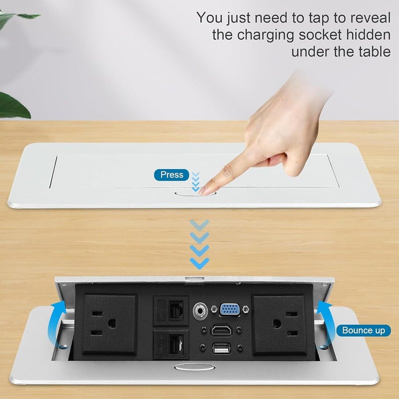 ANT Esports Ant Esports Desktop Socket AEMDS412 Table Pop Up Outlet Popup Strip Center countertop Socket Recessed Multimedia Strip Socket with USBNetwork Connection Box Desktop HDMI for Conference Desk Silver  - Image 4
