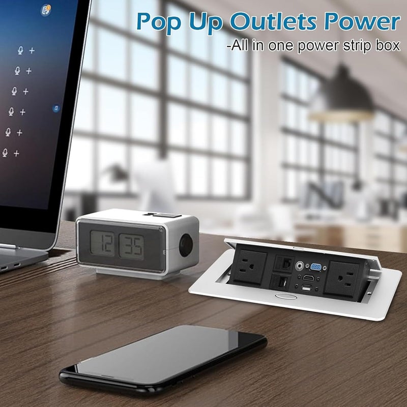 ANT Esports Ant Esports Desktop Socket AEMDS412 Table Pop Up Outlet Popup Strip Center countertop Socket Recessed Multimedia Strip Socket with USBNetwork Connection Box Desktop HDMI for Conference Desk Silver  - Image 2