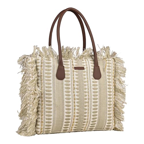 ENSAC Cotton Tote Bag for Women Premium Stylish Handbag for women with Zip Closure Ladies Big Shoulder Bag for Women Girls Handbag Zipper Large Capacity Shoulder Bag for College Office Use - Image 1