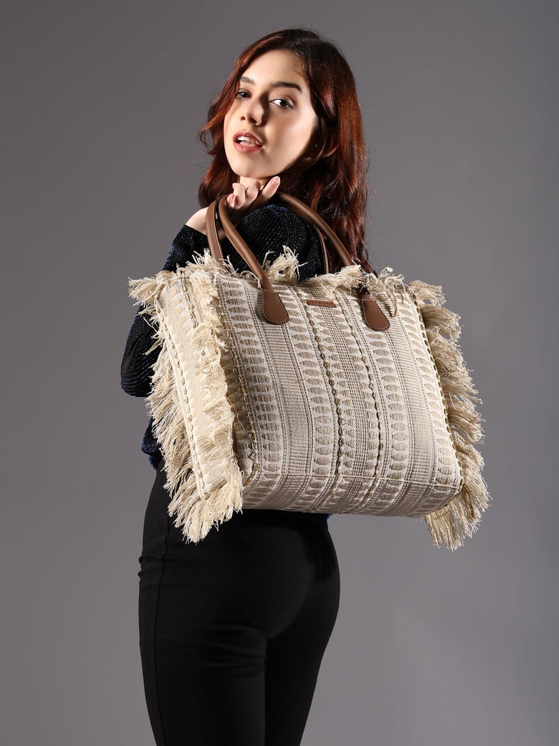 ENSAC Cotton Tote Bag for Women Premium Stylish Handbag for women with Zip Closure Ladies Big Shoulder Bag for Women Girls Handbag Zipper Large Capacity Shoulder Bag for College Office Use - Image 2