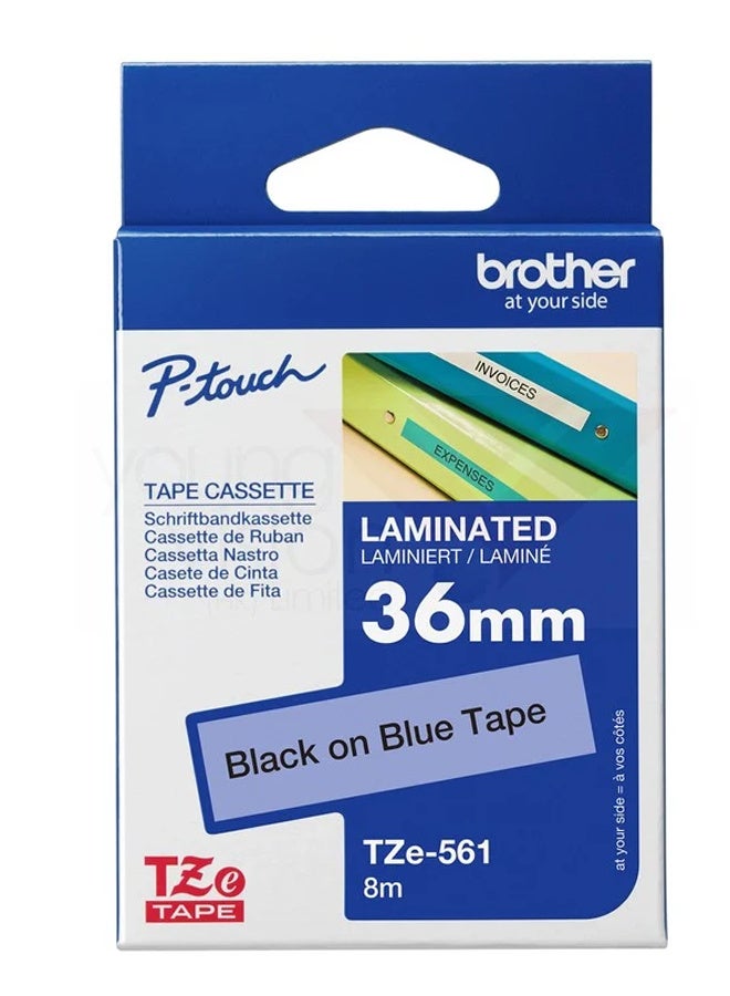 بروذر Labelling Tape Brother TZe-561 36mm Black on Blue Laminated Label Tape - Image 1