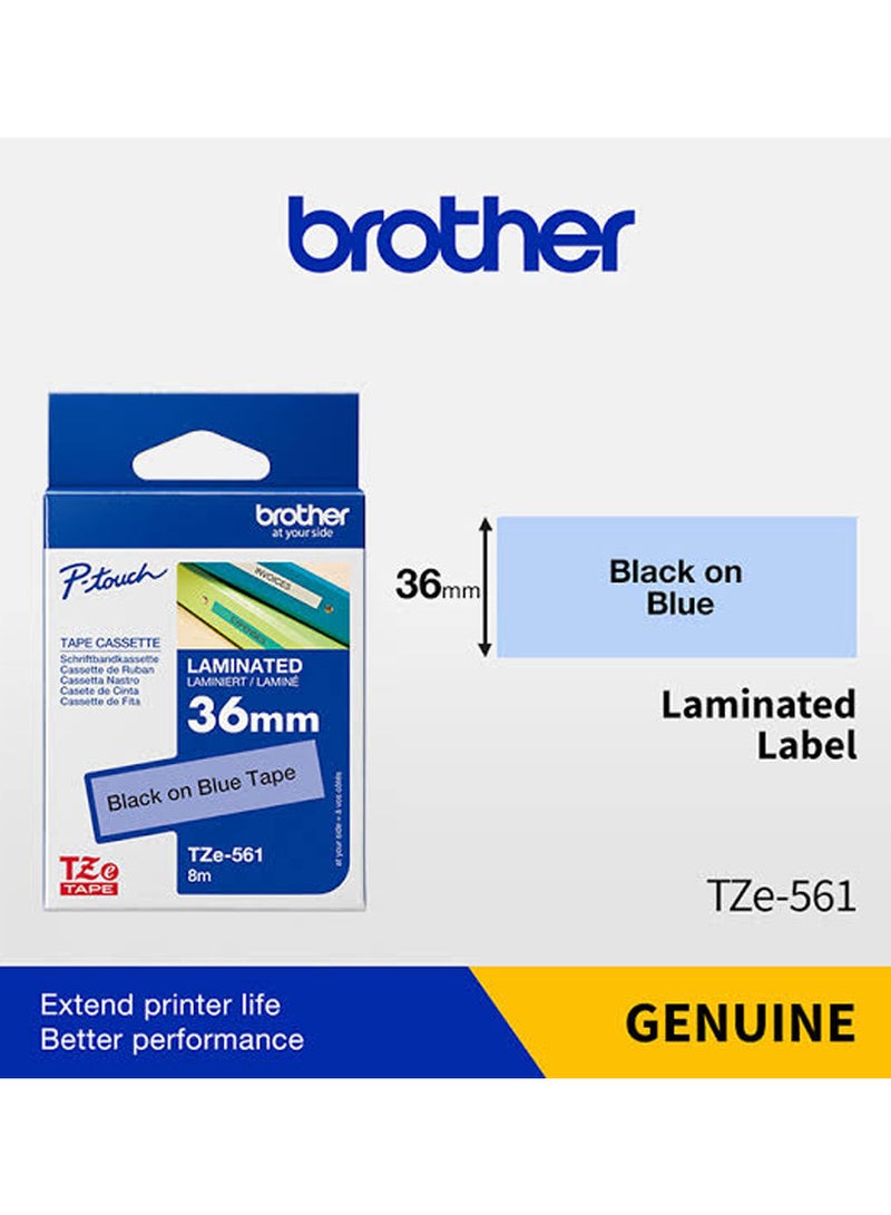 بروذر Labelling Tape Brother TZe-561 36mm Black on Blue Laminated Label Tape - Image 2