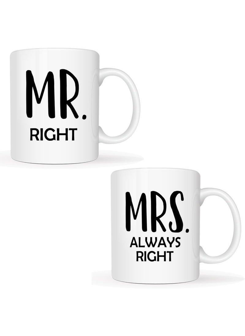 SARVADA DECOR SARVADA DECOR Mr Right and Mrs Always Right Coffee Mugs Set of 2 Funny Wedding Gifts for Couple Wife Husband Newly Wed Gifts for Bride and Groom Bridal Shower Engagement Gifts for Couples 11Oz  - Image 1