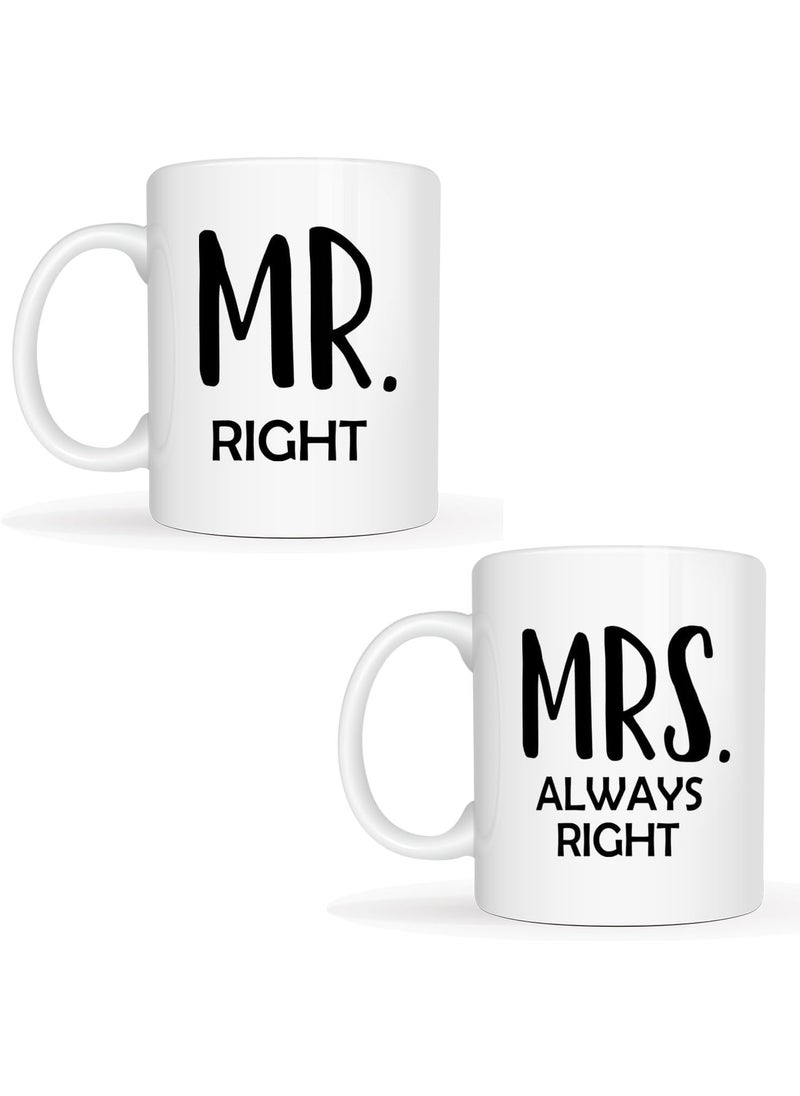 SARVADA DECOR SARVADA DECOR Mr Right and Mrs Always Right Coffee Mugs Set of 2 Funny Wedding Gifts for Couple Wife Husband Newly Wed Gifts for Bride and Groom Bridal Shower Engagement Gifts for Couples 11Oz  - Image 2