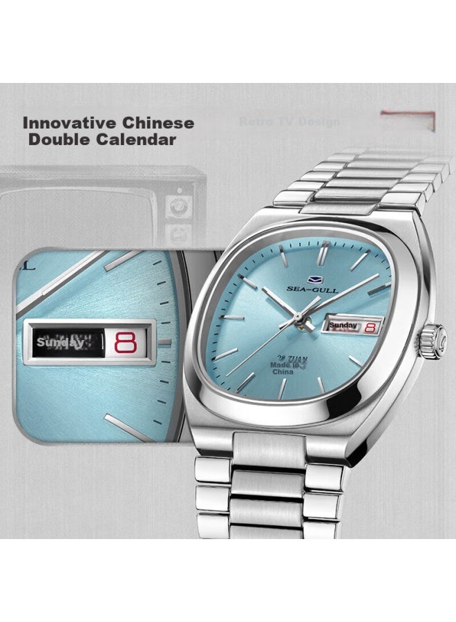 Seagull Vintage Tv Mechanical Watch Men Women Calendar Week Uni Birthday Gift Men Women Watch Ice Blue - Image 1