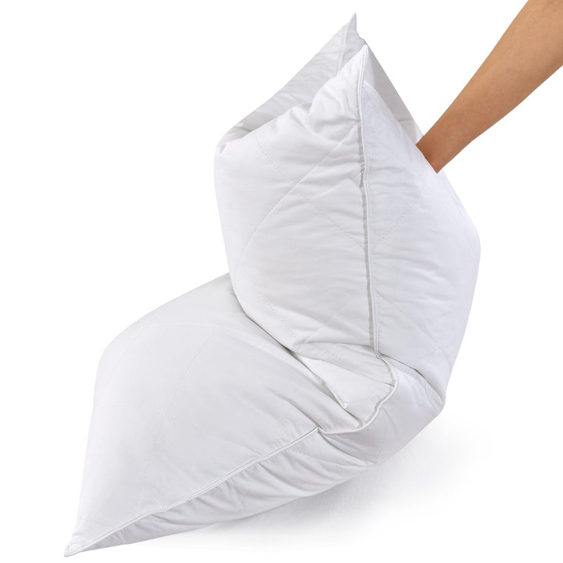 Three Geese White Goose Feather & Cotton Pillows King Size Set of 2 - Soft 600 Thread Count 100% Cotton, Medium Firm,Soft Support,White Solid - Image 1