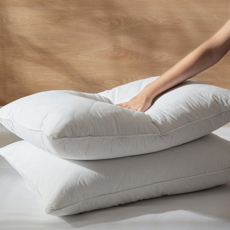 Three Geese White Goose Feather & Cotton Pillows King Size Set of 2 - Soft 600 Thread Count 100% Cotton, Medium Firm,Soft Support,White Solid - Image 2