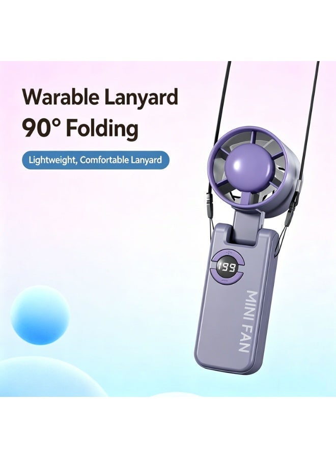 Portable Mini Turbo Handheld Fan, USB Rechargeable 199-Speed Turbo Fan with LED Display, 3-in-1 Foldable Personal Fan with Rope, Neck Cooling Fan for Outdoor, Travel, Office - Image 4