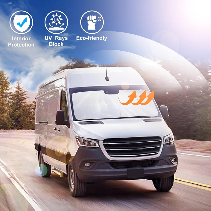 LHFLIVE Windshield Sun Shade Foldable Sun Visor Protector Custom Fit 2007-2024 2025 Mercedes Benz Sprinter Freightliner Cargo Crew Passenger Motorhome Accessories - Image 5