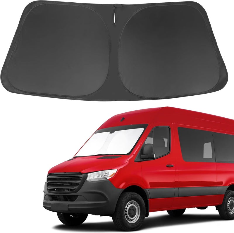LHFLIVE Windshield Sun Shade Foldable Sun Visor Protector Custom Fit 2007-2024 2025 Mercedes Benz Sprinter Freightliner Cargo Crew Passenger Motorhome Accessories - Image 1